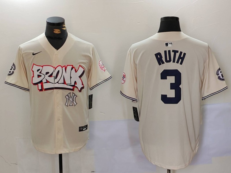 Men New York Yankees #3 Ruth Cream joint name 2024 Nike MLB Jersey style 4